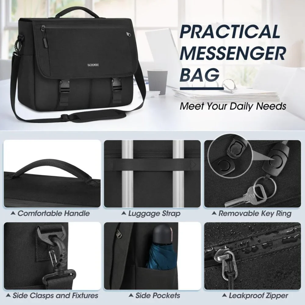 Men's Black Polyester Water Resistant Crossbody Shoulder Bag